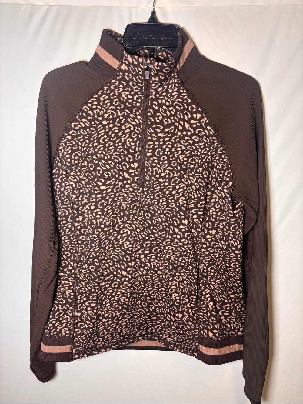 T by Talbots Leopard Print Quarter-Zip Activewear Pullover Size Medium